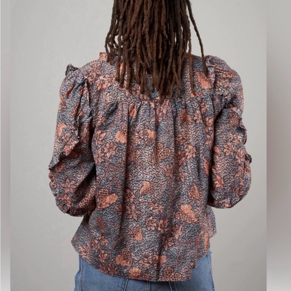 NWOT Ulla Johnson Manet Cotton Ruffle Floral Blouse Aegean Blue Sz 8 Medium - Picture 9 of 15